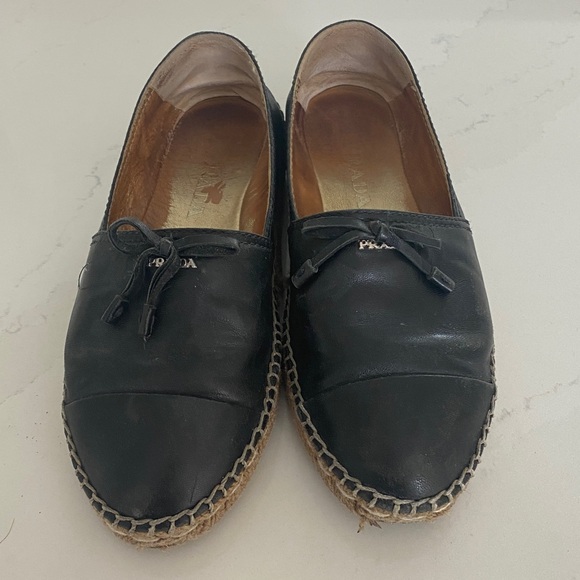 Prada Black Leather Loafers - Picture 1 of 8